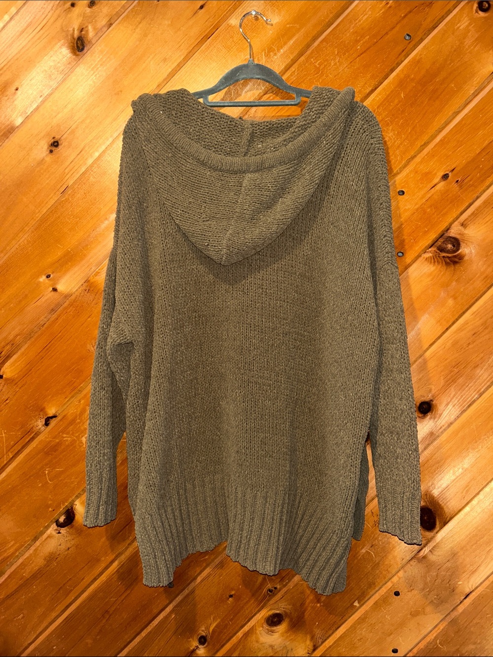 Aerie chenille chunky knit brown green oversized hoodie sweater - Picture 5 of 5